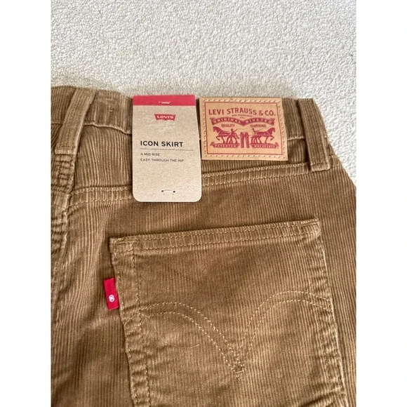 Levi's Icon Skirt Corduroy Brown A Line Button Fly Mini Juniors Size 28 - Picture 10 of 11